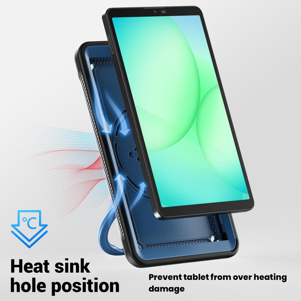 For Samsung Galaxy Tab A11/A9 Case Rotating Kickstand PC + TPU Shockproof Tablet Cover with Shoulder Strap