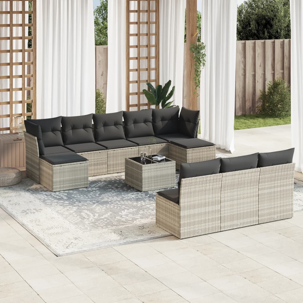 Vidaxl 11-Cz. Garden Furniture Set With Cushions, Grey Rattan Pe