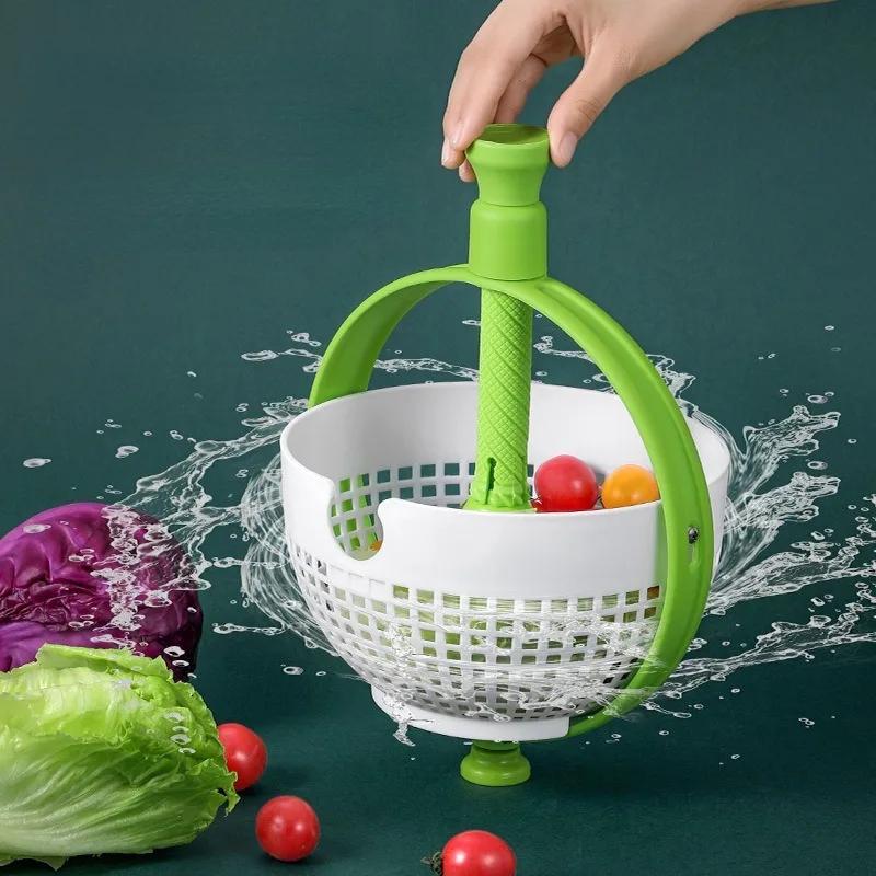 Vegetable Fruit Cleaning Rotating Drainage Basket Dehydration Water Throwing Creative Household Kitchen Portable Drain Baskets