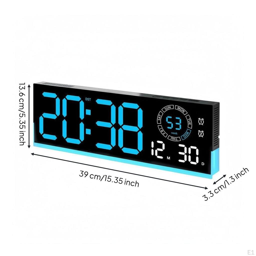 LED Wall Clock Oversized Numerals Digital Weekday Indicator Time Display Blue