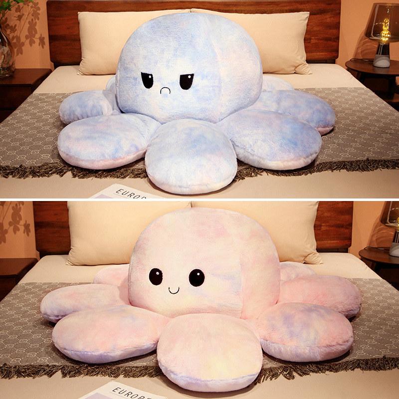 Cute Tie-dyed Rabbit Fur Flipped Octopus Plush Toy Face-changing Expression Octopus Octopus Doll Throw Pillow Pillow