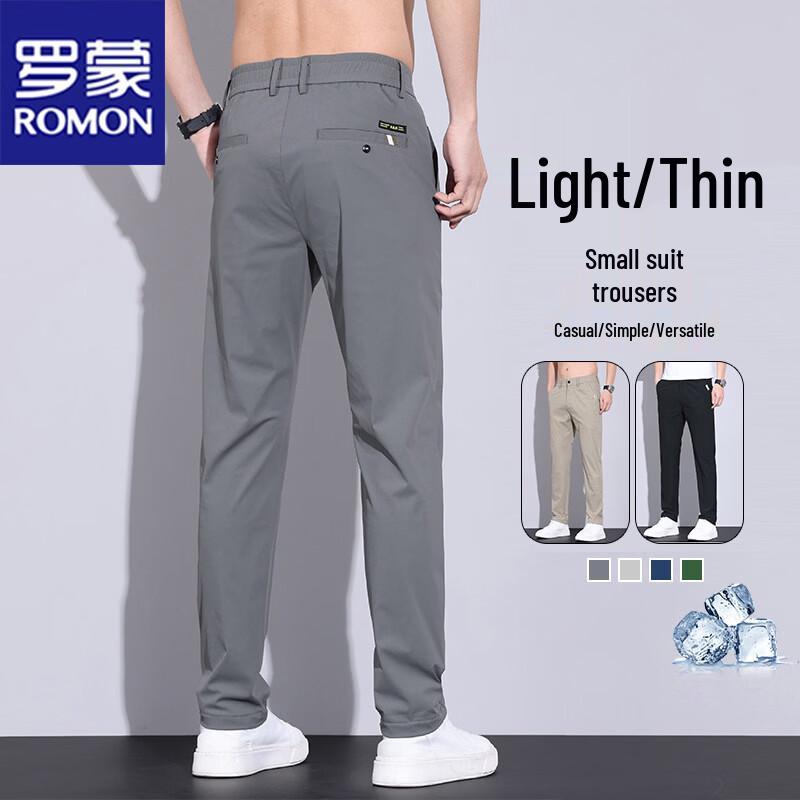 ROMON Men s Summer Business Casual Straight Fit Stretch Pants 33