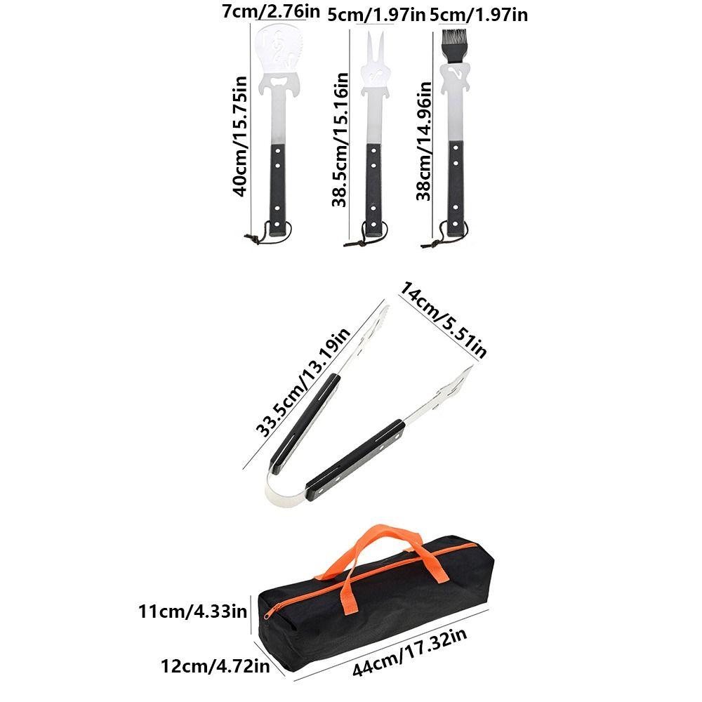 Stainless Steel Grilling Tool Set Wooden Handle Combination BBQ Shovel Fork Clamp Silicone Brush Comfortable Grip