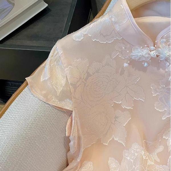 2025 summer short-sleeved shirt women's jacquard retro temperament elegant gentle button-up short top new pink Chinese style