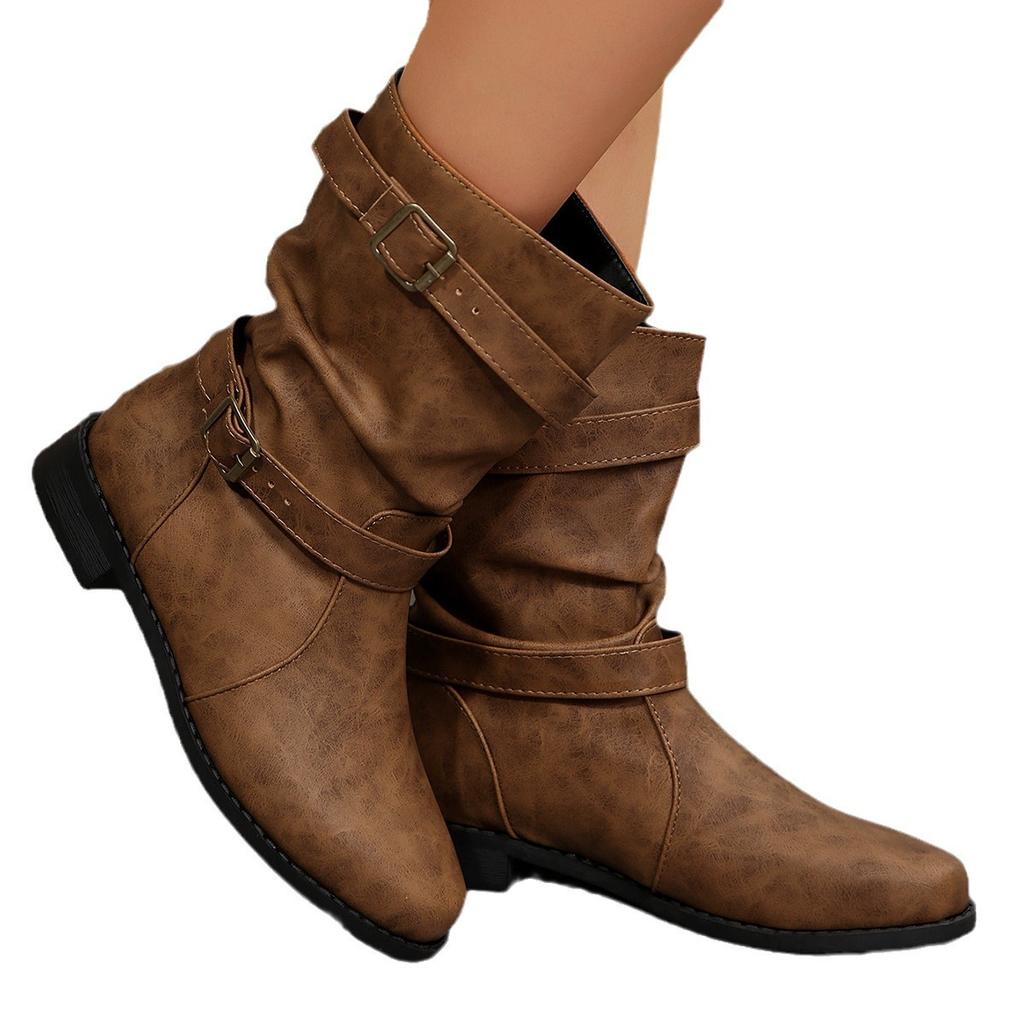 New Independent Station Short Boots European and American Short Boots Martin Boots Belt Buckle Low Heel Large Size Fashion Boots 43
