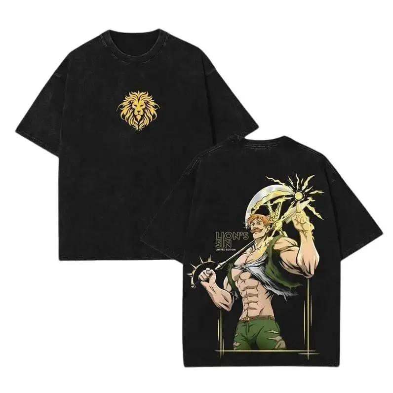 

Escanor Printed Tee Anime The Seven Deadly Sins Clothing Men Women Retro Washed T-shirts Short Sleeve Tshirt Harajuku T Shirt XXL чёрный