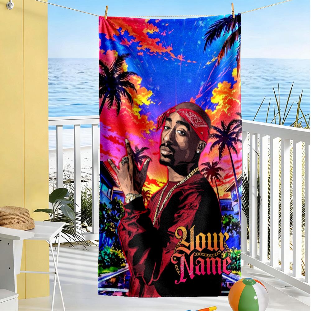 2pac Customizable Name Beach Towel Super Soft & Absorbent Suitable for Sports Travel Swimming Yoga Bathroom Beach And Pool