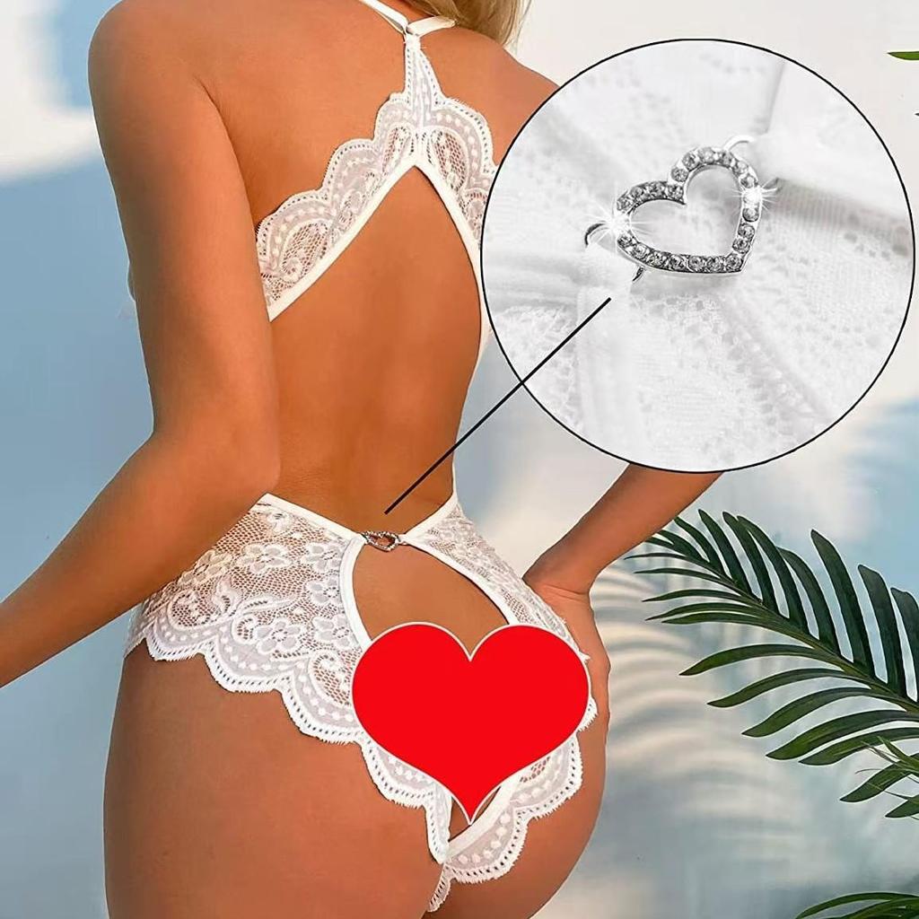 European & American Plus Size Open Crotch Lace Bodysuit - Sexy Backless Lingerie Pajamas