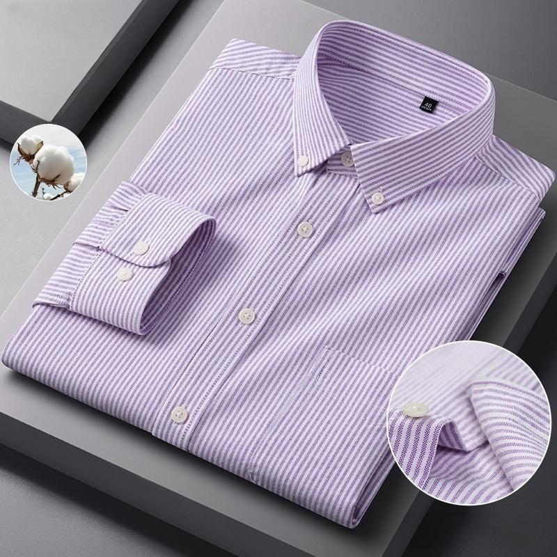 100%Cotton Men's Oxford Shirt Long Sleeved For Male Comfort Breathable Classic Regular Fit Casual Social Shirts Men Clothing