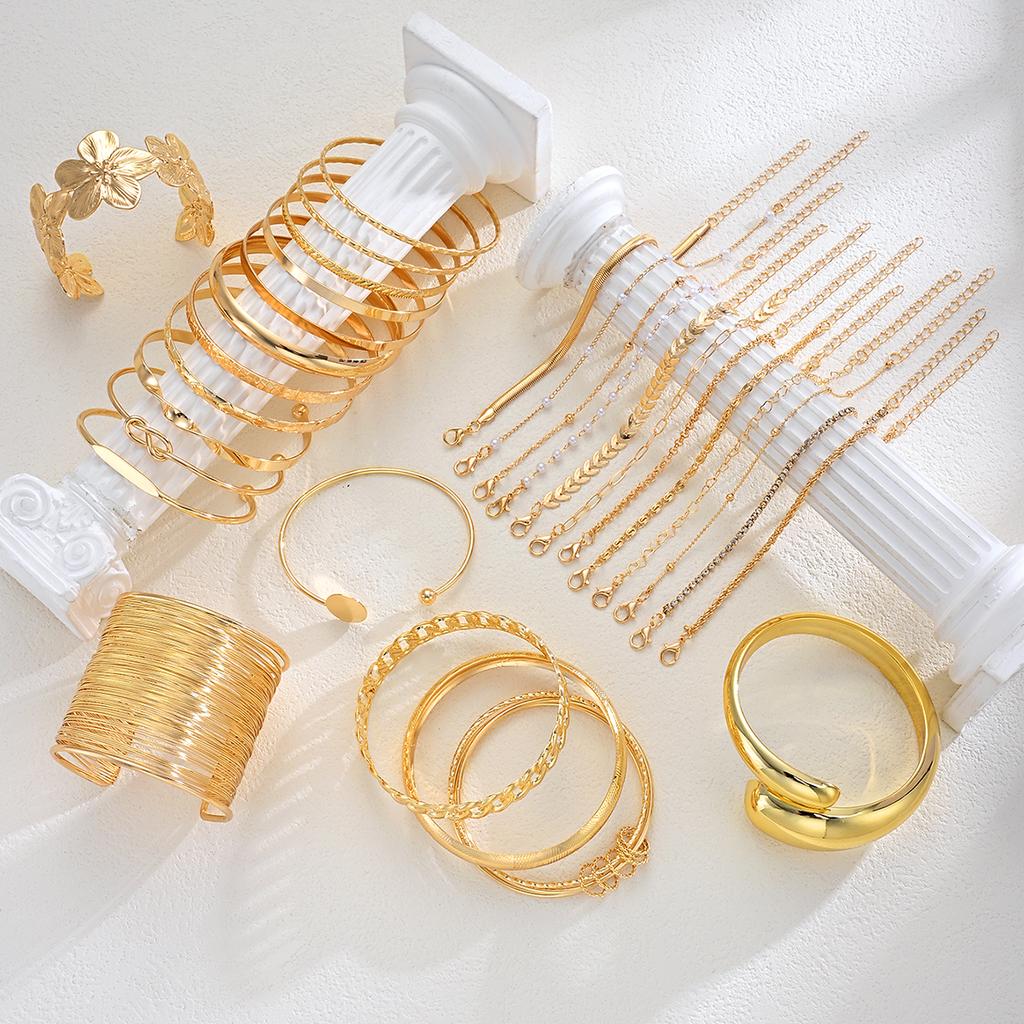30 Stück/Set Vintage Minimalistisch Blume Hohl Kette Armreifen Für Frauen Mode Gold Farbe Wassertropfen Armband Täglich Party Schmuck