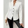 Autumn Winter Women's Button Pattern Blazer, Notched Lapel Tweed Office Jacket with Textured Design, Business Casual Coat for Commute Wear