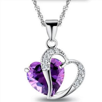 SUMENG 2024 Neue Mode 10 Farben Klasse Herz Kristall Anhänger Halskette für Frauen Damen Schmuck Mädchen