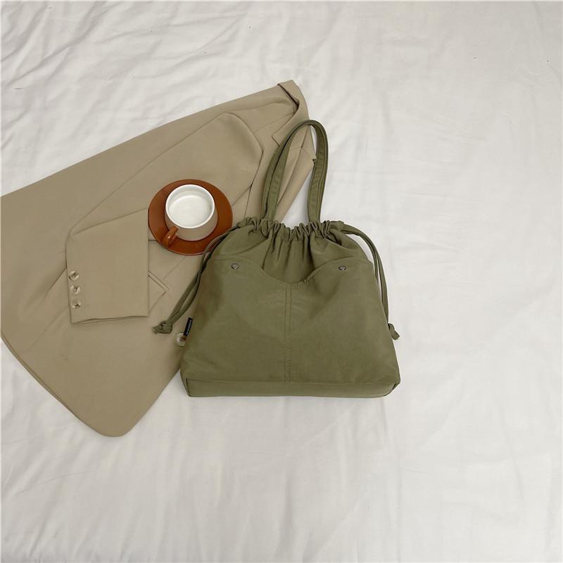 Casual Solid Color Large-capacity Textured Tote Bag 2025 New Shoulder Bag Student Casual Cloth Bag Ins Niche Bag