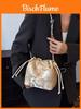 Borsa a secchiello ricamata in stile con materiale di seta per viaggi casual e uso quotidiano
