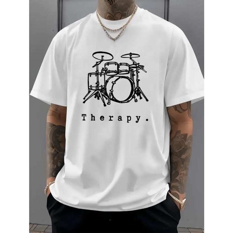 Men'S Drum Graphic T-Shirt - Loose Fit Casual Tee with Drum Set Print, All-Season Everyday for Music Lovers & Drummers - Top