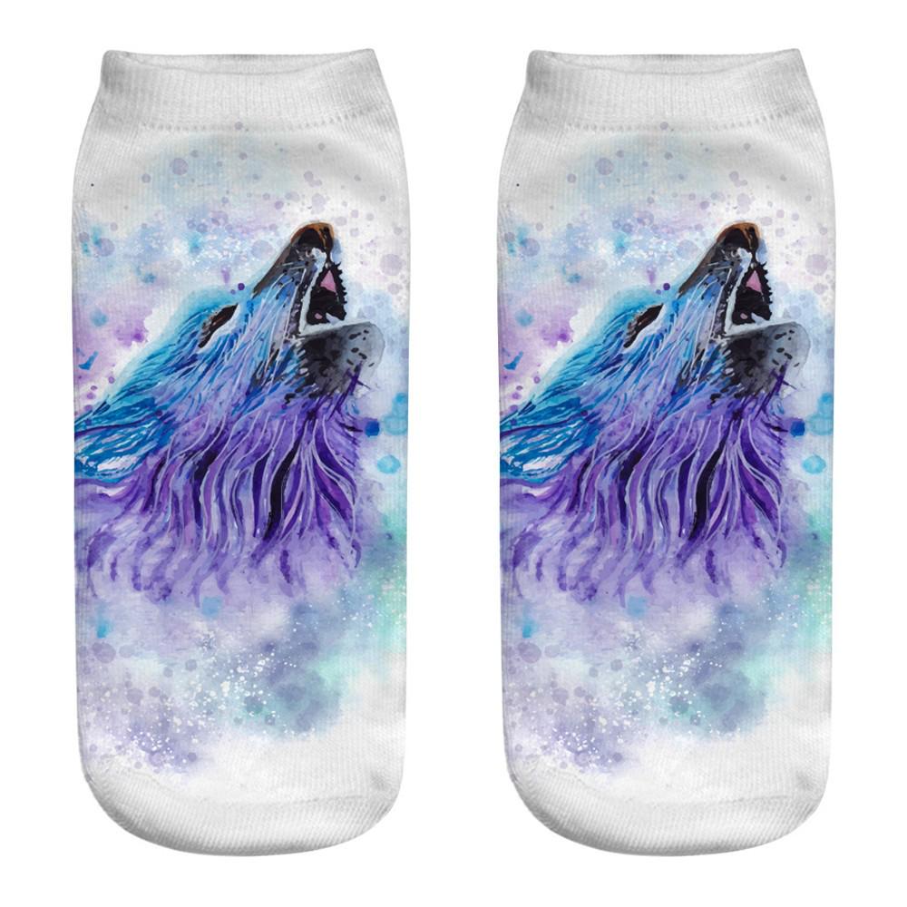 Cute Casual Work Business Cotton Socks 3D Wolf Head Print Medium Sports Socks 