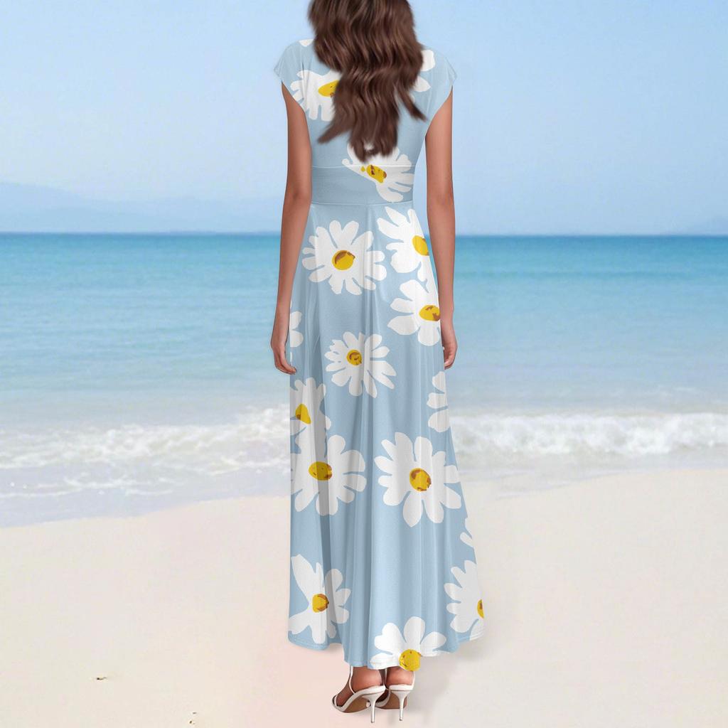 Boho Dress For Women Casual Loose Fit Summer Sundress Floral Print Dress With Pocket