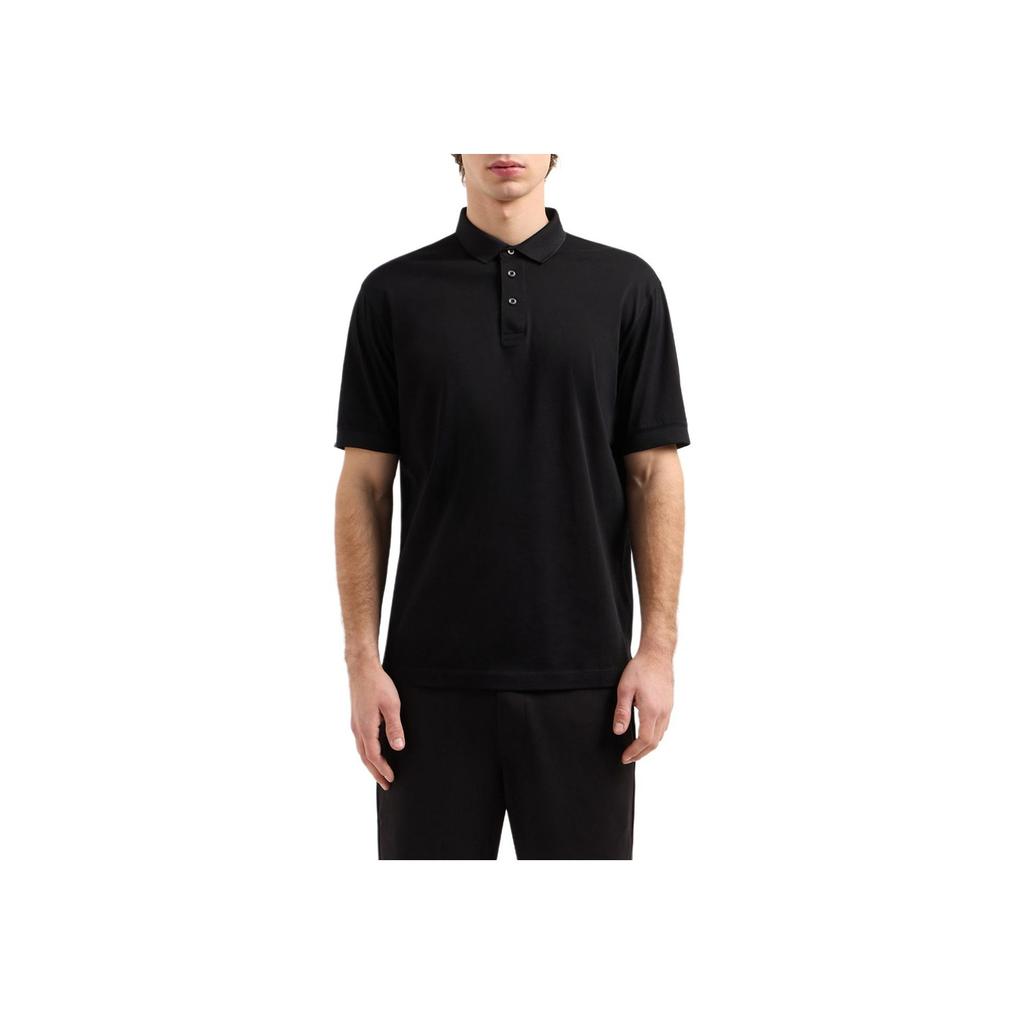 Armani Exchange Solid Color Buttoned Cotton Short Sleeve Polo Shirt Men Tops Black XM000329-AF10364-UC001