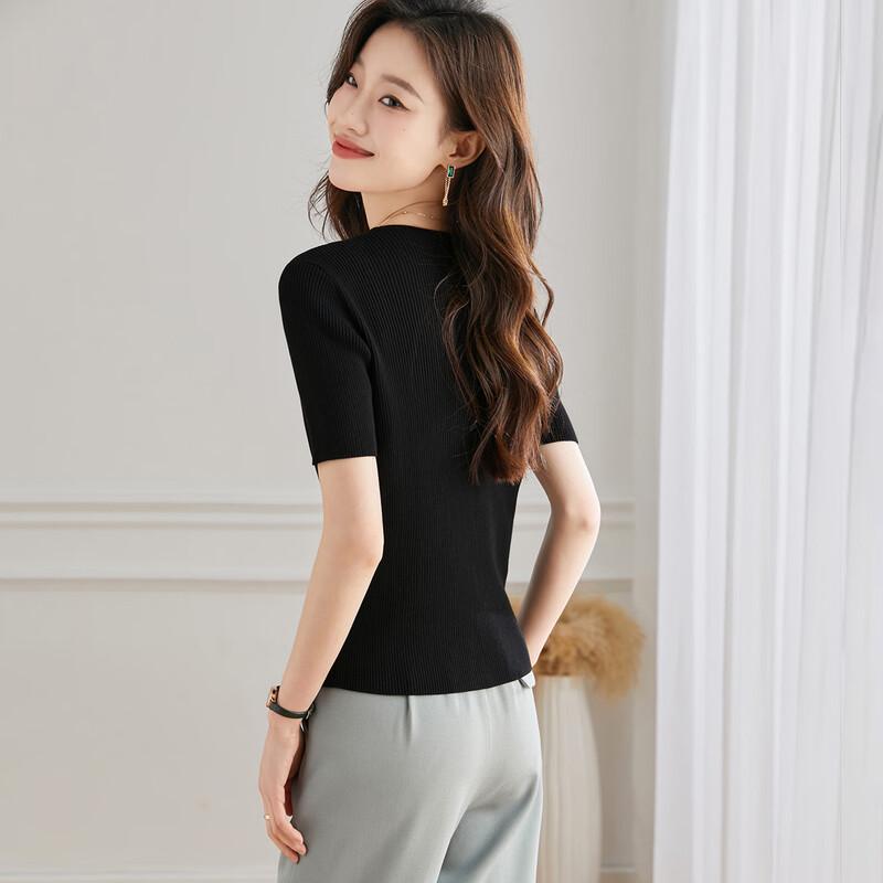 Srcr Silk-Blend Faux-Layer Waist-Defining Short Sleeve Knit Top