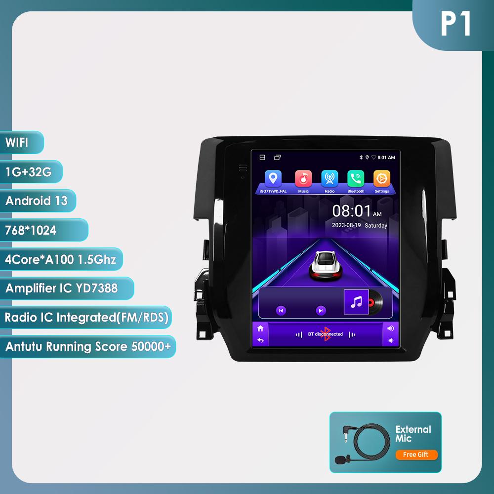 Ossuret Android Car Radio for Honda Civic 2015-2020 Multimedia Stereo 9.7inch Vertical Screen Carplay Android Auto Intelligent Screen GPS Stereo RDS