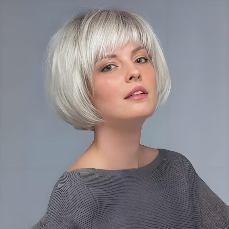 Parrucca da Donna Stile Europeo e Americano Bob Corto Moda Liscia Parrucca Intera con Frangia Laterale