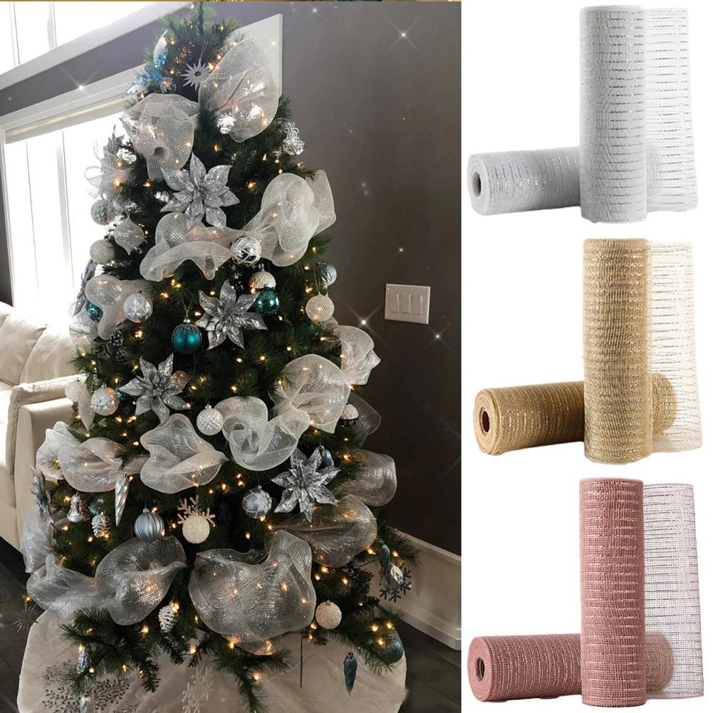 10 Yards Christmas Wreath Mesh Decorative Christmas Mesh Rolls Shiny Multifunctional Holiday Party Decoration Supplies