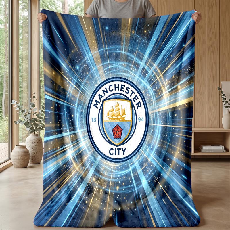 Manchester City Theme Blanket Soft Flannel Blanket Plush Throw Blanket Cozy Sofa Bed Blanket for Home Decor