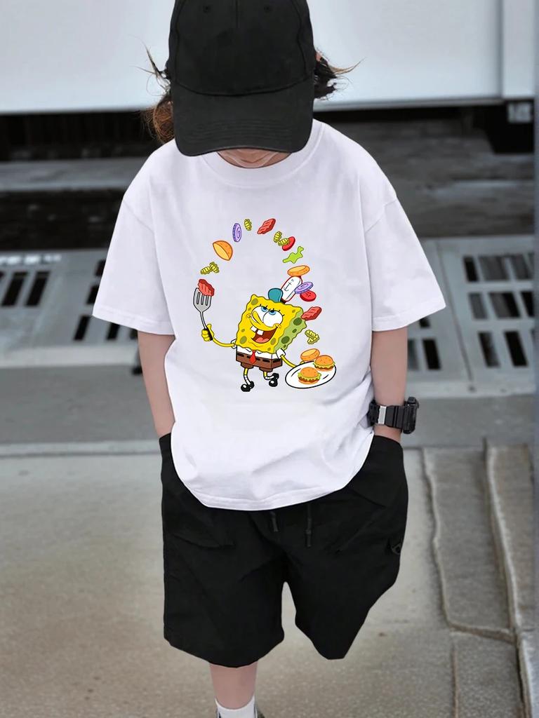 Mr Krabs SpongeBob Short Sleeve T Shirt Children Summer Cute Cartoon Crewneck Boys Girls Ages 3-14