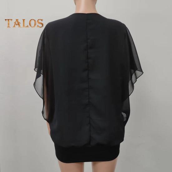 Naiste šifoonpluus V-kaelusega tõmblukk, poolpluus, varrukad, pullover, ühevärvilised vabaaja topid