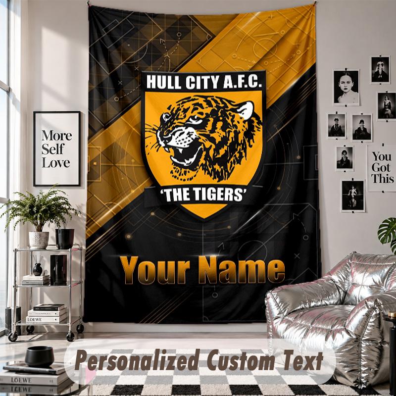 Wall Hanging Tapestry With Custom Name & Text, Hull City Decorative Tapestry For Bedroom