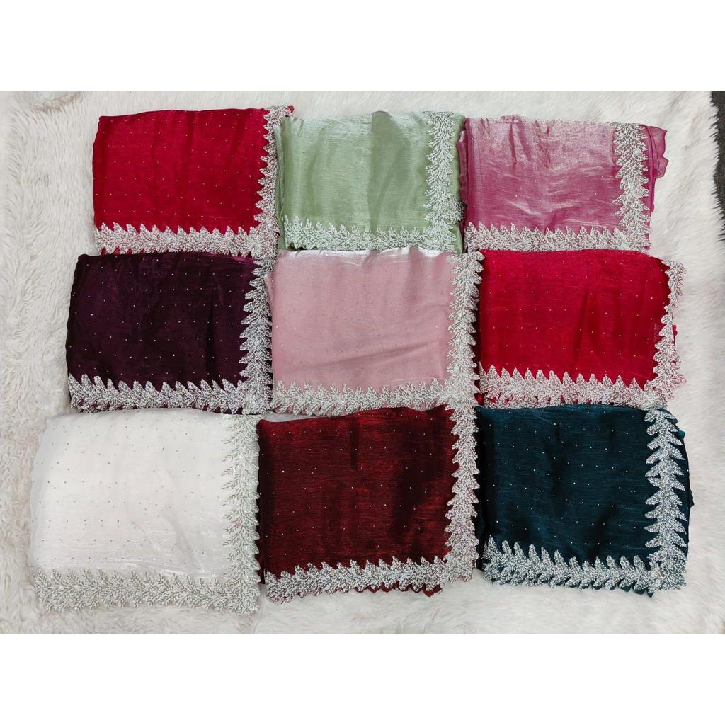 Pure  silk  with all over  diamond and handwork original pari wok lace with cut work  border, colour:-9