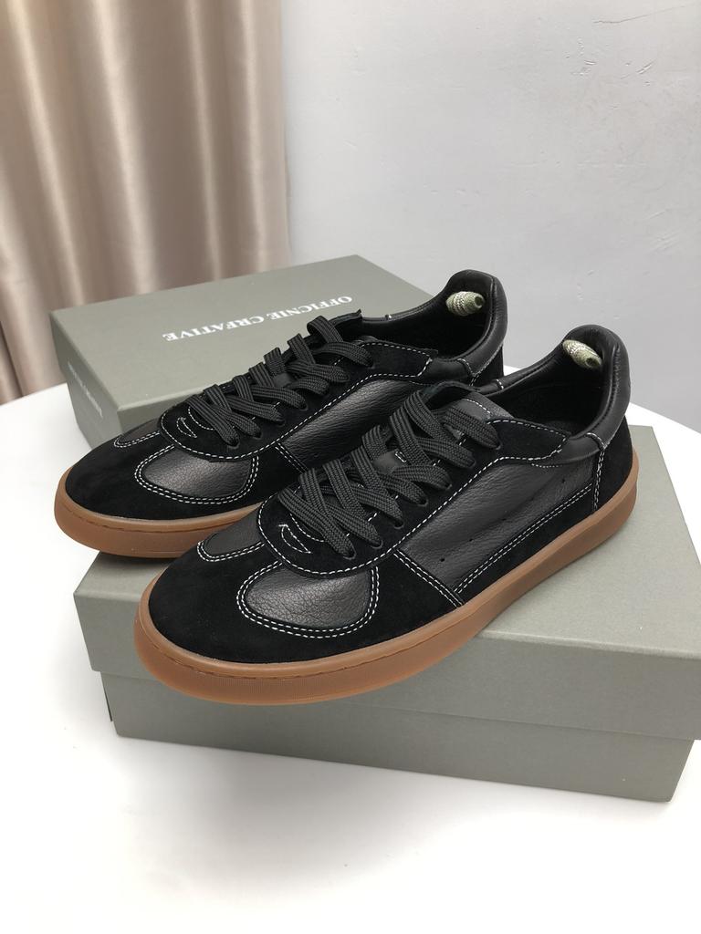 Factory couple niche OFF German training shoes retro OC old white shoes soft cowhide women's flat casual board shoes