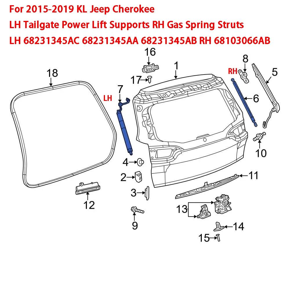 Til 2015-2019 KL Jeep Cherokee 68231345AC 68231345AA 68231345AB 68103066AB Venstre Bagklap Elektriske Løftestøtter Højre Gasfjedre