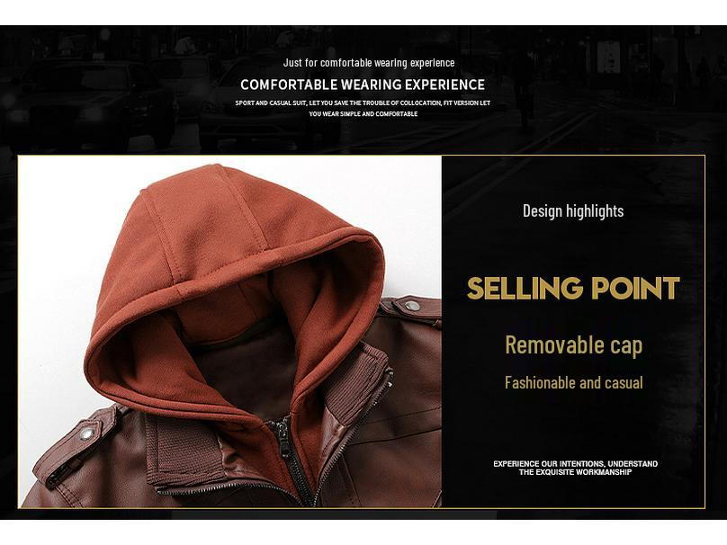 2025 Men's Plus Size PU Washed Leather Hooded Jacket, Two-piece Design.