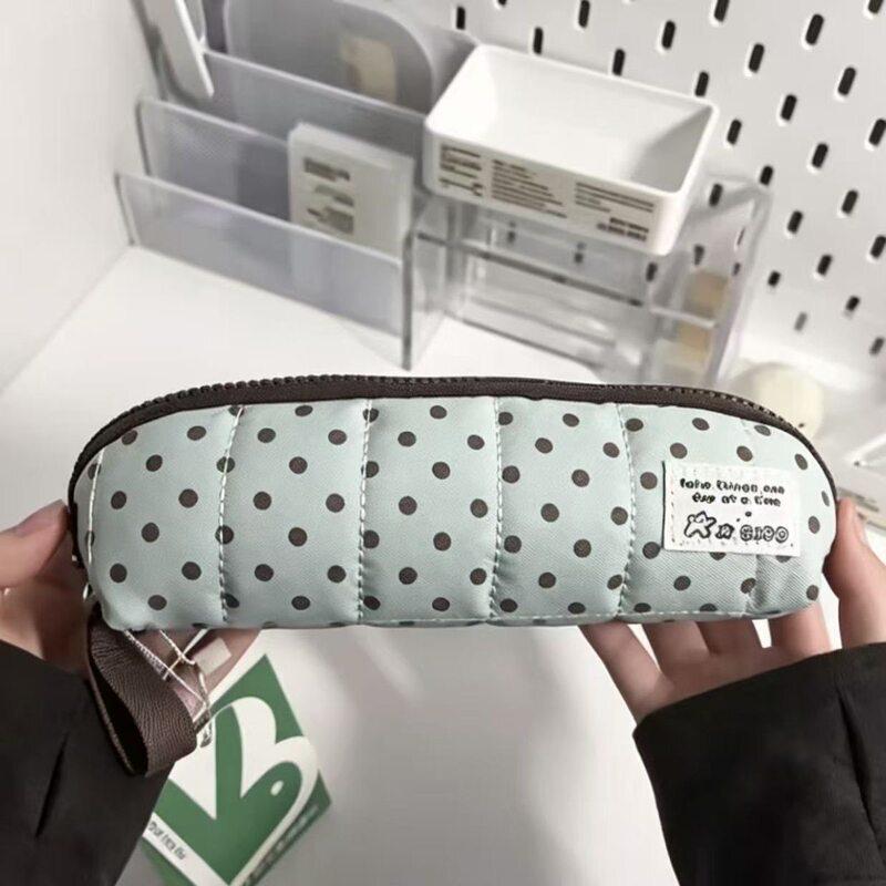 Astuccio Rosa a Pois Stile Coreano da Ragazza - Sacca Portapenne Portatile a Cartoni Animati per Studenti delle Scuole Medie