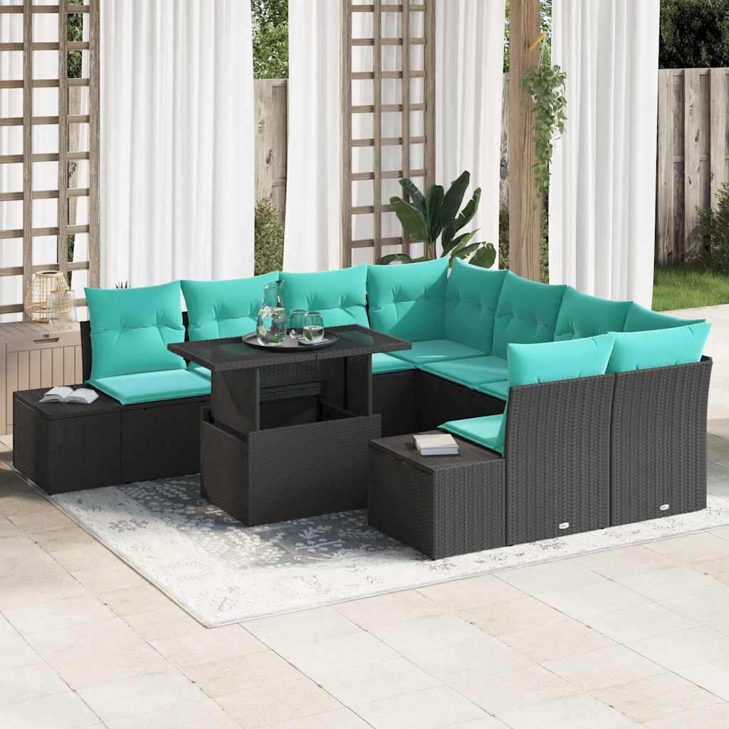 Garden Sofa Set 9 Pieces Black Poly Rattan