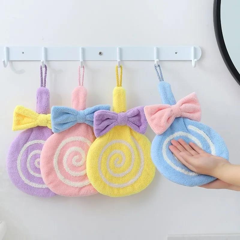 Cute Lollipop Coral Fleece Hand Towels with Hanging Loop Soft Absorbent Bath Towel for Kids Adults Girl Bathroom Kitchen Bedroom