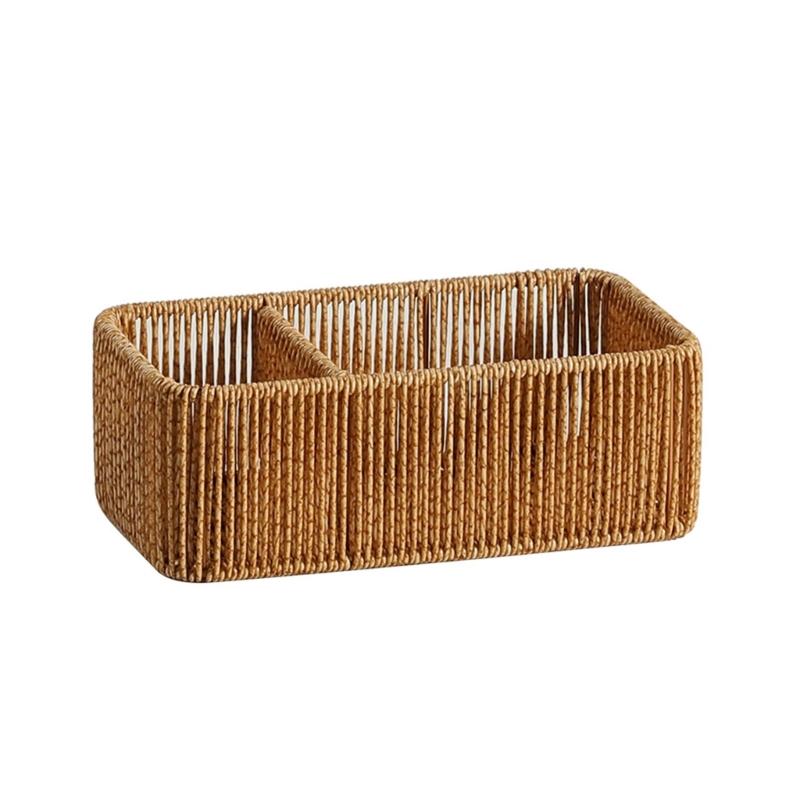 Sturdy Handwoven Storage Box Divided Sections Living Room Desktop Organization