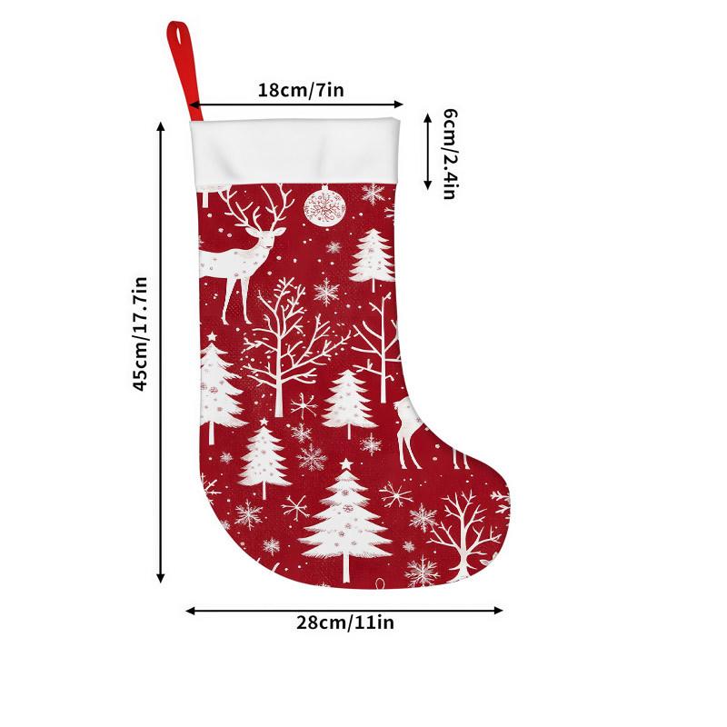 Christmas decoration fireplace hanging stocking Christmas Stockings 1pc 45.72 cm, Christmas Deer Tree Snowflake Red Prin