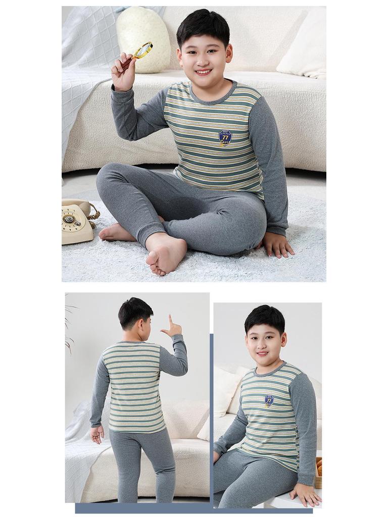 Kids' Pure Cotton Pajama Set: Warm Long-Sleeve Tops & Pants for Boys & Girls - Autumn & Winter