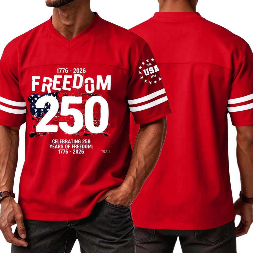 Casual V Neck Jersey Short Sleeve Sports T Shirt Celebrating 250 Years of Freedom 1776 2026 Lightweight Breathable Athletic Top