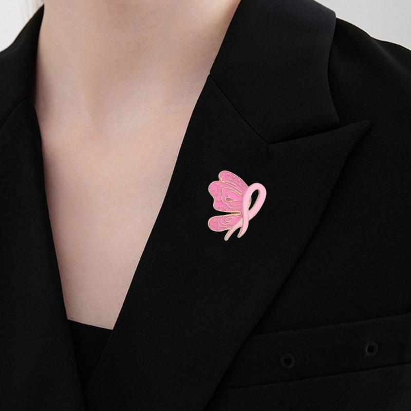 10Pcs Cancer Awareness Ribbon Brooch Pins For Women Butterfly Shape Decorative Lapel Pin For Clothing Embellishments
