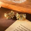 Court Style Retro Gold Flower C-Shaped Earrings Women'S Light Luxury Fashion High-End Earrings Niche Imitation Silver Needle Earrings