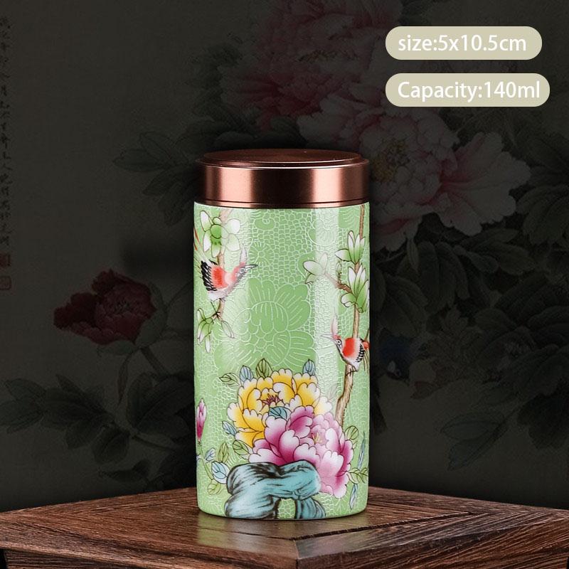 Chinese Enamel Color Flower and Bird Tea Caddy Ceramic Tea Jar Sealed Container Travel Tea Box Coffee Candy Storage Tank Teaware