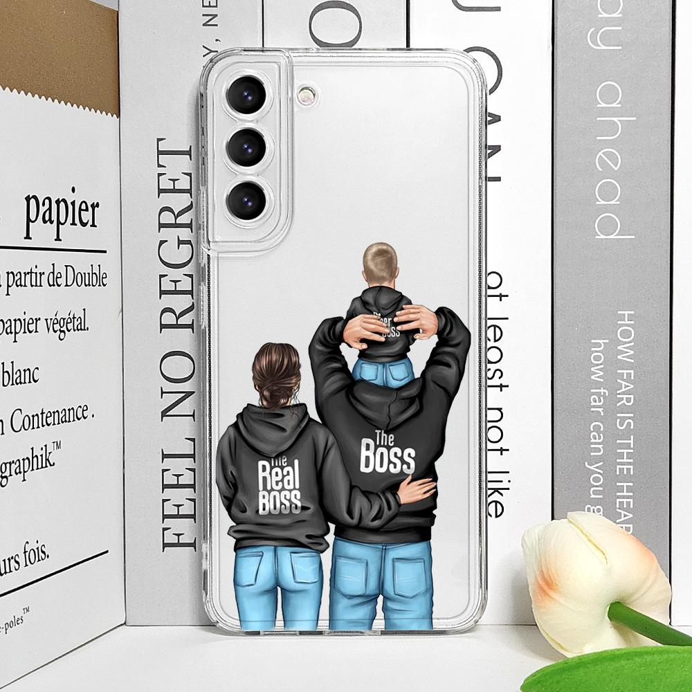 Super Mom Dad Baby Family Phone Case for Samsung Galaxy A14 4G A16 A55 A54 A36 A53 A13 A15 A25 A52 5G Clear Soft Covers Boy Girl