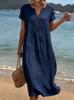 Summer European and American New Seaside Vacation White Women's Casual Solid Color Cotton and Linen Dress Mixed Batch