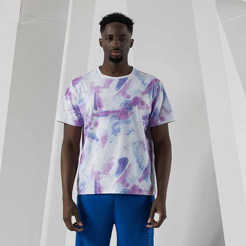 Летняя мужская свободная футболка, деловая свободная повседневная универсальная футболка с коротким рукавом L фиолетовый