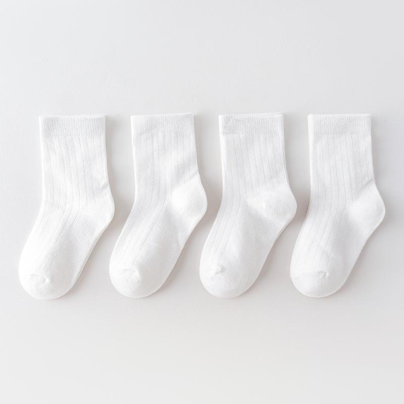 4 Pairs Kids Striped Mid Calf Socks Spring Autumn Versatile School Comfortable Cotton Childrens Hosiery