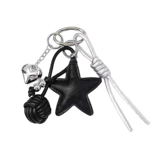 Leather star heart keychain bag charm sweet edgy style backpack wallet cool