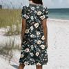 Short Sleeve Boho Dress For Women Casual Loose Fit Sundress Print Round Neck Dress With Pockets
